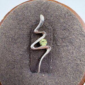 VTG Sterling Silver 925 Peridot Abstract Wave Design Pendant Size 1.75" Length